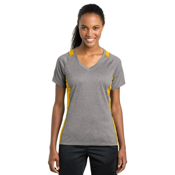 Sport-Tek LST361 Colorblock Ladies Contender T-Shirt - Vintage Heather/ Gold - XS