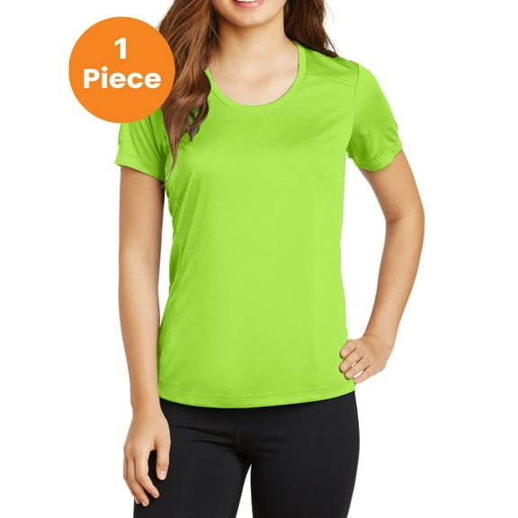Sport-Tek LST380 Ladies PosiCharge Elevate Scoop Neck Tee, Lime Shock, 4XL, Womens Clothing, Womens Tops