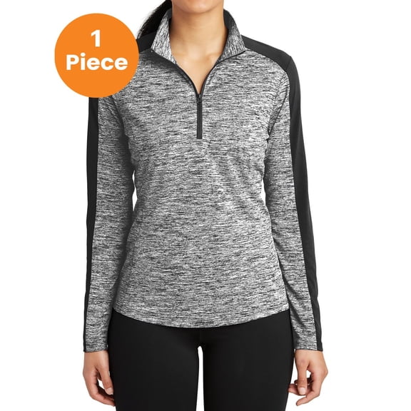 Sport-Tek LST397 PosiCharge Electric Heather Colorblock 1/4-Zip Pullover, Black Electric/ Black, S, Womens Activewear Jackets