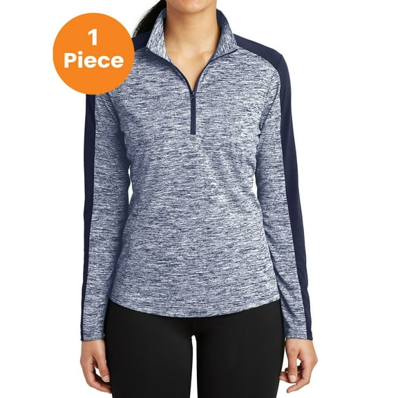 Sport-Tek LST397 PosiCharge Electric Heather Colorblock 1/4-Zip Pullover, True Navy Electric/ True Navy, S, Womens Activewear Jackets