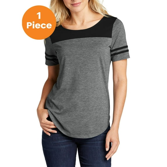 Sport-Tek LST403 Ladies PosiCharge Tri-Blend Wicking Fan Tee, Black Triad Solid/ Dark Grey Heather, 3XL, Womens Clothing, Womens Tops