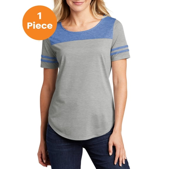 Sport-Tek LST403 Ladies PosiCharge Tri-Blend Wicking Fan Tee, True Royal Heather/ Light Grey Heather, 4XL, Womens Clothing, Womens Activewear