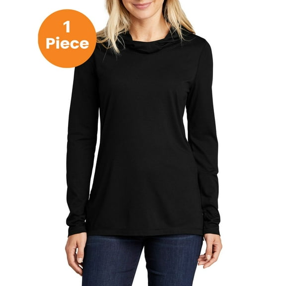 Sport-Tek LST406 Ladies PosiCharge Tri-Blend Wicking Hoodie, Black Triad Solid, L, Womens Hoodies