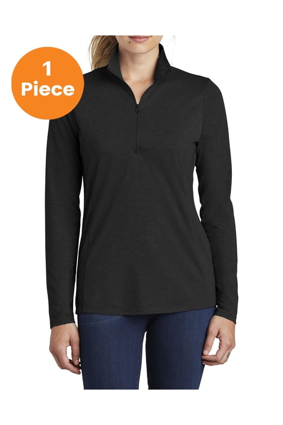 LST407 Ladies PosiCharge Tri-Blend Wicking 1/4-Zip Pullover, Black Triad Solid, XS, Tshirts for Women