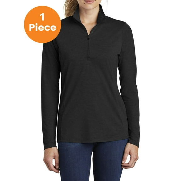 Sport-Tek LST407 Ladies PosiCharge Tri-Blend Wicking 1/4-Zip Pullover, Black Triad Solid, XXL, Tshirts for Women