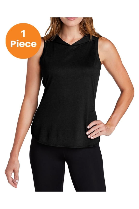 LST410 Ladies PosiCharge Tri-Blend Wicking Draft Hoodie Tank, Black/ Black Triad Solid, S, Womens Hoodies