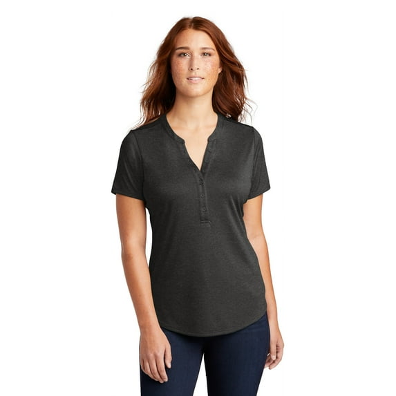 Sport-Tek LST468 Ladies Endeavor Henley, Black Heather, 4XL