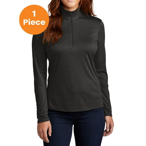Sport-Tek LST469 Ladies Endeavor 1/4-Zip Pullover, Black Heather, 3XL, Womens Workout Tops