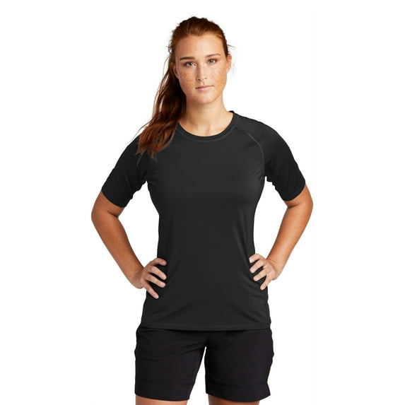 Sport-Tek LST470 Ladies Rashguard Tee, White, 4XL, Womens Plus, Womens Plus Swimsuits