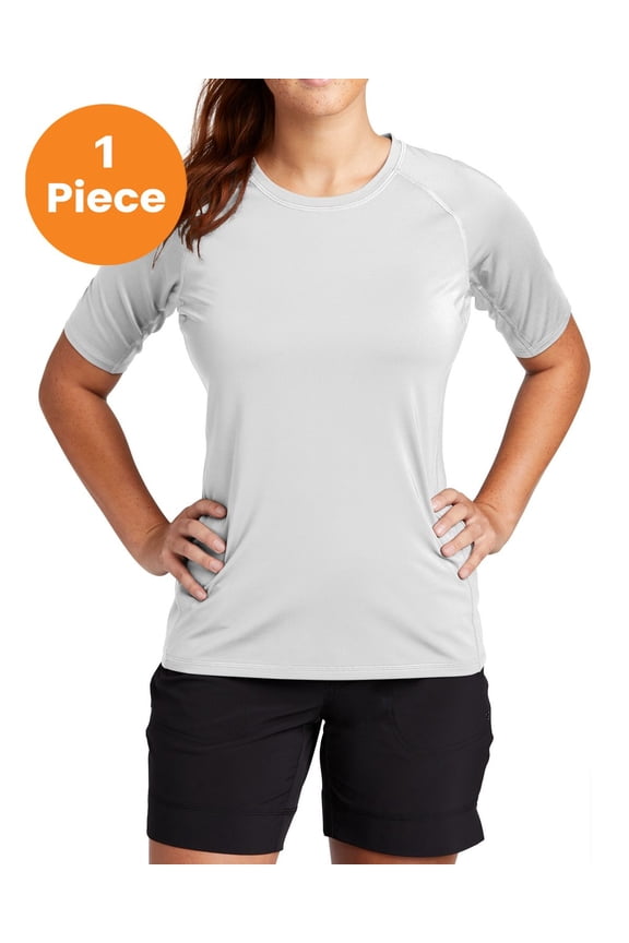 LST470 Ladies Rashguard Tee, White, L, Womens Clothing, Womens Swimsuits