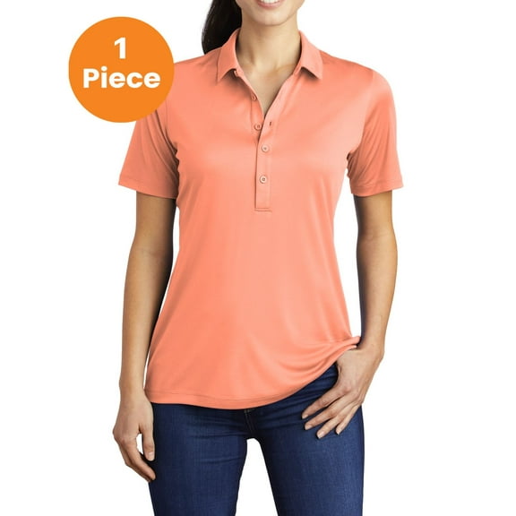 Sport-Tek LST520 Ladies Posi-UV Pro Polo, Soft Coral, 4XL, Plus Size Tops