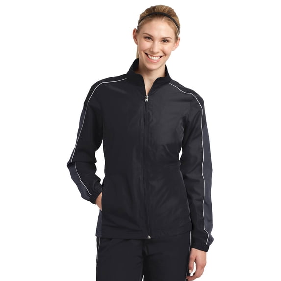 Sport-Tek LST61 Colorblock Ladies Wind Jacket - Black/ Graphite Grey/ White - 4X-Large