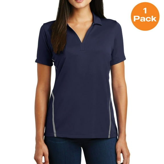 Sport-Tek LST620 Ladies Contrast PosiCharge ® Tough Polo ®, True Navy/ Heather Grey, XS, Womens Polo Shirts
