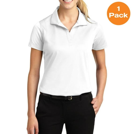 Sport-Tek LST650 Ladies Micropique Sport-Wick Polo Shirt, White, XS, Womens Polo Shirts