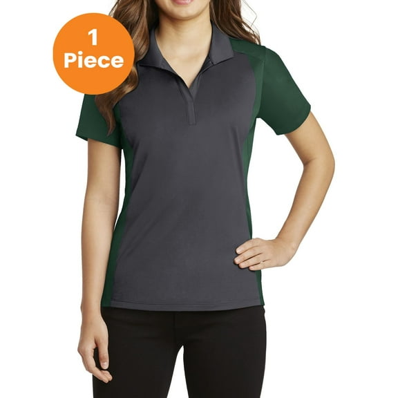 Sport-Tek LST652 Ladies Colorblock Micropique Sport-Wick Polo, Iron Grey/ Forest Green, XL, Womens Polo Shirts
