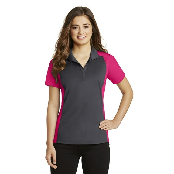 Sport-Tek LST652 Ladies Colorblock Micropique Sport-Wick Polo, Iron Grey/ Pink Raspberry, M