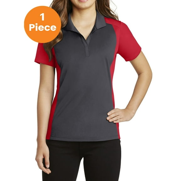 Sport-Tek LST652 Ladies Colorblock Micropique Sport-Wick Polo, Iron Grey/ True Red, XS, Womens Polo Shirts