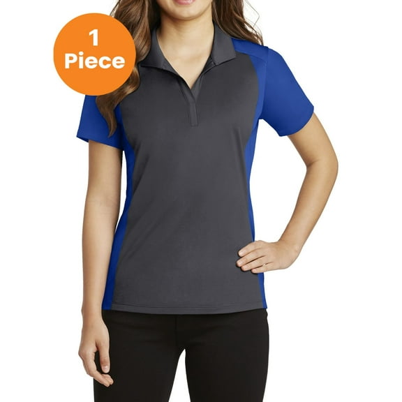 Sport-Tek LST652 Ladies Colorblock Micropique Sport-Wick Polo, Iron Grey/ True Royal, XS, Womens Polo Shirts
