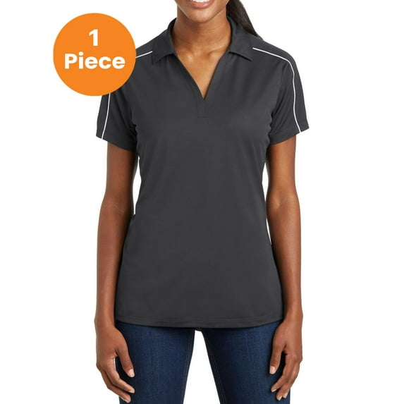Sport-Tek LST653 Ladies Micropique Sport-Wik Piped Polo , Iron Grey/ White, 4XL, Womens Polo Shirts