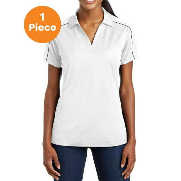 Sport-Tek LST653 Ladies Micropique Sport-Wik Piped Polo , White/ Iron Grey, 4XL, Womens Polo Shirts