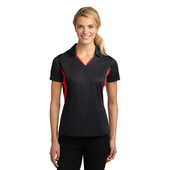 Sport-Tek LST655 Ladies Side Blocked Micropique Sport-Wick Polo Shirt , Black/ True Red, XL