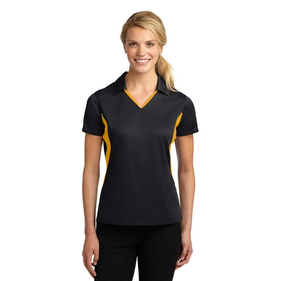 Sport-Tek LST655 Ladies Side Blocked Micropique Sport-Wick Polo Shirt , Black/ True Royal, 4XL
