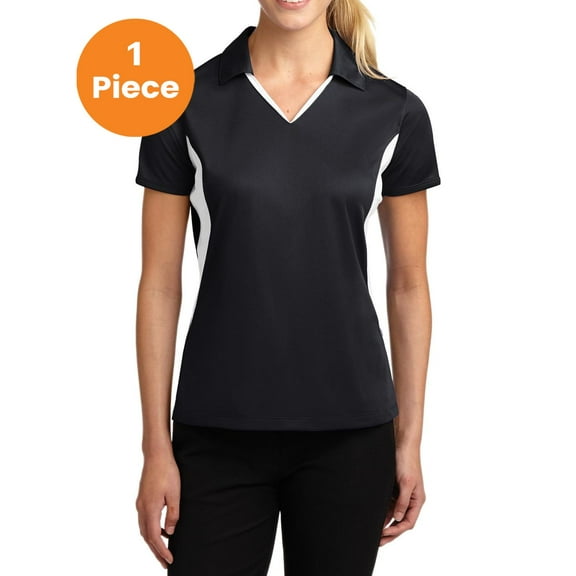 Sport-Tek LST655 Ladies Side Blocked Micropique Sport-Wick Polo Shirt , Black/White, 4XL, Womens Polo Shirts