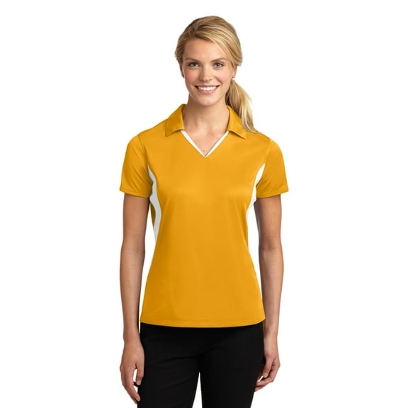 Sport-Tek LST655 Ladies Side Blocked Micropique Sport-Wick Polo Shirt, Gold/White, 3XL