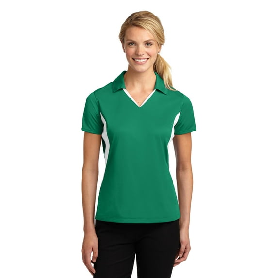 Sport-Tek LST655 Ladies Side Blocked Micropique Sport-Wick Polo Shirt , Kelly Green/White, 3XL