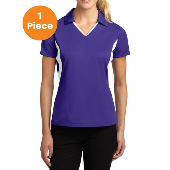 Sport-Tek LST655 Ladies Side Blocked Micropique Sport-Wick Polo Shirt , Purple/White, S, Womens Polo Shirts