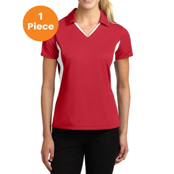 Sport-Tek LST655 Ladies Side Blocked Micropique Sport-Wick Polo Shirt , True Red/White, 4XL, Plus Size Tops