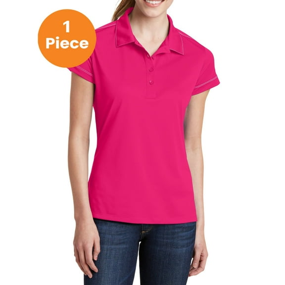 Sport-Tek LST659 Ladies Contrast Stitch Micropique Sport-Wick Polo Shirt, Pink Raspberry, 4XL, Womens Polo Shirts
