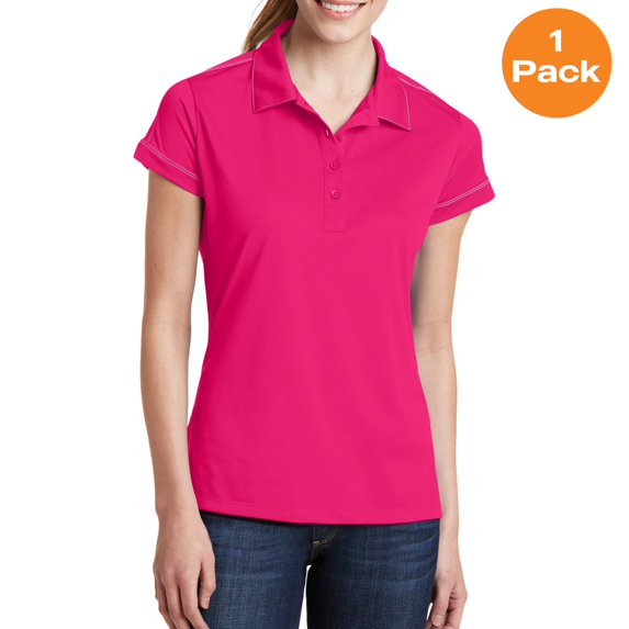 Sport-Tek LST659 Ladies Contrast Stitch Micropique Sport-Wick Polo Shirt, Pink Raspberry, XL, Womens Polo Shirts