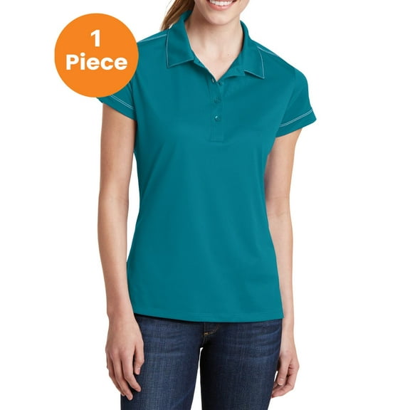 Sport-Tek LST659 Ladies Contrast Stitch Micropique Sport-Wick Polo Shirt, Tropic Blue, S, Womens Polo Shirts