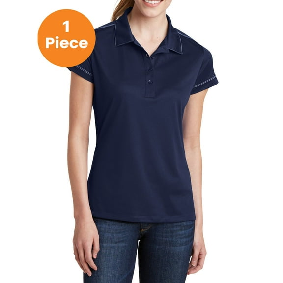 Sport-Tek LST659 Ladies Contrast Stitch Micropique Sport-Wick Polo Shirt, True Navy, 3XL, Womens Polo Shirts