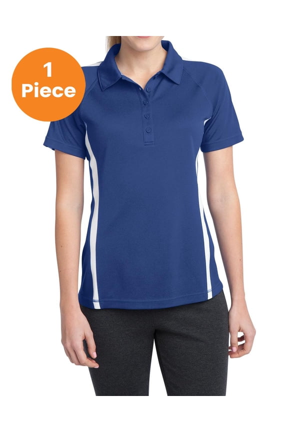LST685 Ladies PosiCharge Micro-Mesh Colorblock Polo Shirt, True Royal/ White, L, Womens Polo Shirts