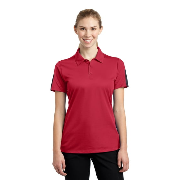 Sport-Tek Women's 100 Percent Ployester Active Textured Colorblock Polo. LST695