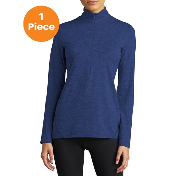 Sport-Tek LST711 Ladies Exchange 1.5 Long Sleeve 1/2-Zip Pullover, True Royal Heather, M, Womens Workout Tops