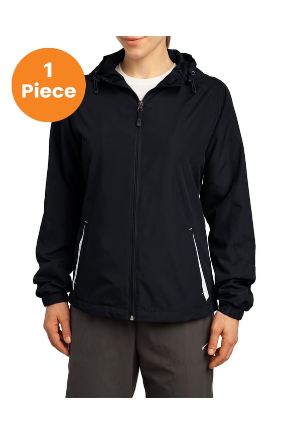 LST76 Ladies Colorblock Hooded Jacket , Black/White, 3XL, Plus Size Coats