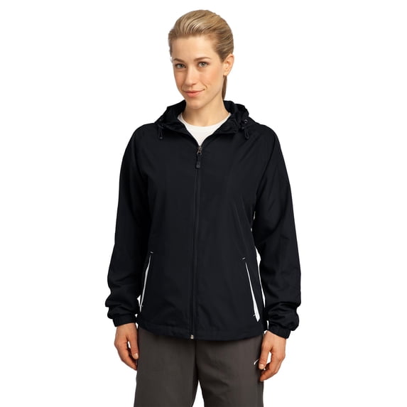 Sport-Tek LST76 Ladies Colorblock Hooded Jacket , Black/White, L