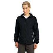 SPORT-TEK LST76 Ladies Colorblock Hooded Jacket , Black/White, XXL