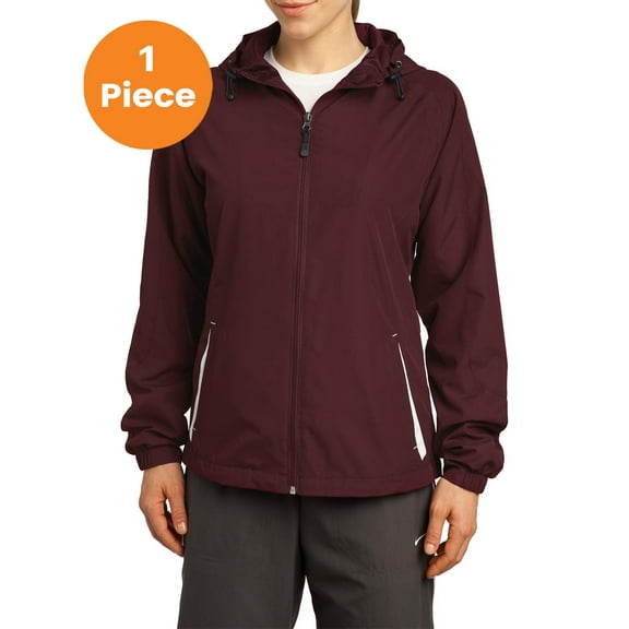 Sport-Tek LST76 Ladies Colorblock Hooded Jacket , Maroon/White, 3XL, Womens Coats