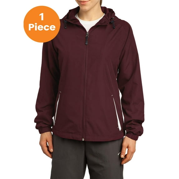 Sport-Tek LST76 Ladies Colorblock Hooded Jacket , Maroon/White, L, Womens Hoodies