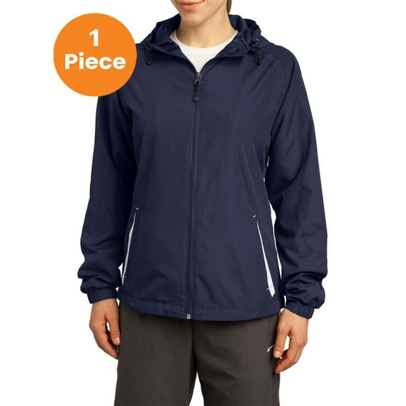 Sport-Tek LST76 Ladies Colorblock Hooded Jacket , True Navy/White, 4XL, Womens Coats