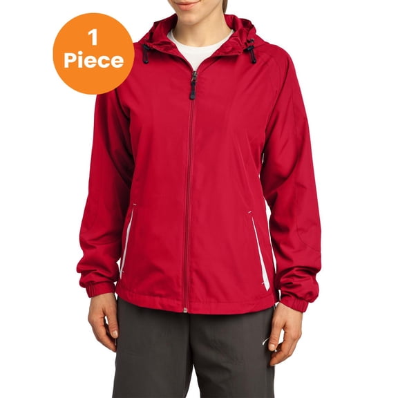 Sport-Tek LST76 Ladies Colorblock Hooded Jacket , True Red/White, M, Womens Hoodies