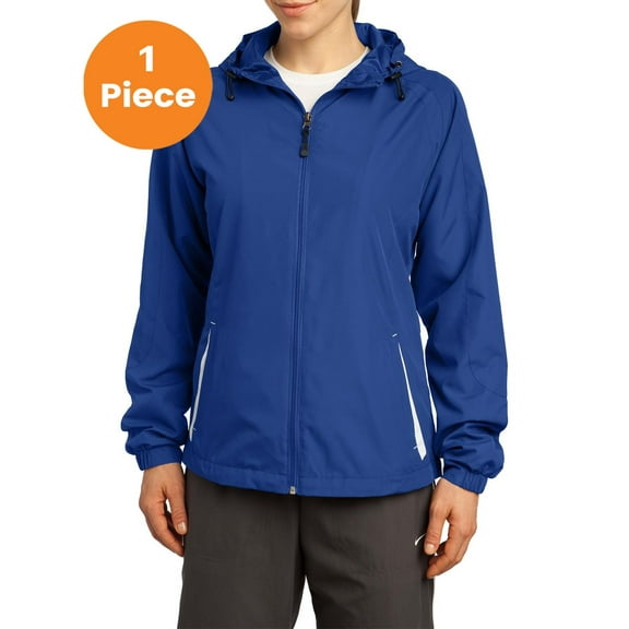 Sport-Tek LST76 Ladies Colorblock Hooded Jacket , True Royal/White, S, Womens Coats