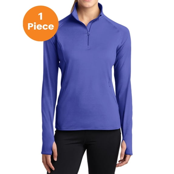Sport-Tek LST850 Ladies Sport-Wick Stretch 1/2-Zip Pullover Sweatshirt, Iris Purple, M, Womens Activewear