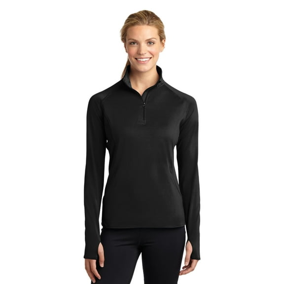 Sport-Tek LST850 Mens Ladies Sport-Wick Stretch 1 by 2 Zip Pullover, Black - 4XL