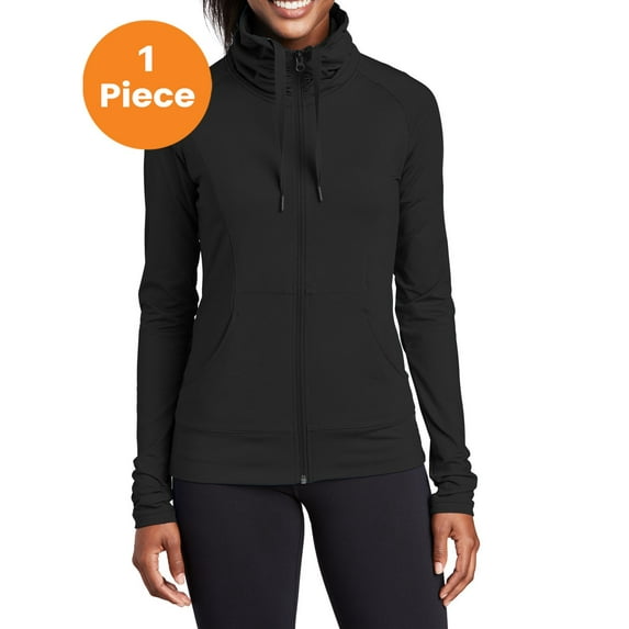 Sport-Tek LST852 Ladies Sport-Wick Stretch Full-Zip Jacket, Black, XL, Womens Activewear