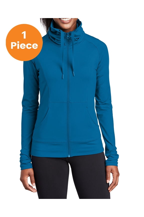 LST852 Ladies Sport-Wick Stretch Full-Zip Jacket, Peacock Blue, L, Womens Activewear